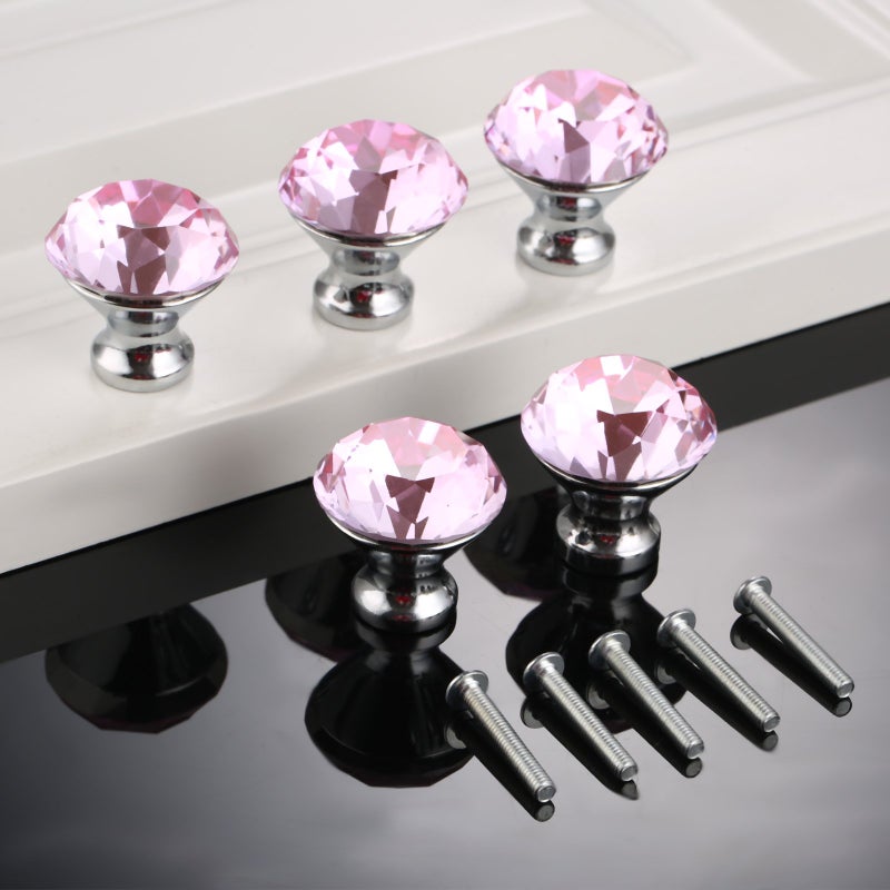 Yetaha Pink Crystal Knobs, 5PCS Diamond Drawer Pulls Glass Cabinet Handles for Wardrobe Cupboard Dresser Closet Bedroom Kitchen Furniture Decoration, with Screws - Image 5
